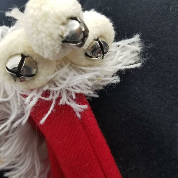 Vintage 60s Kitsch Large Christmas Red Stocking Pixie Blue Hair Hat Bells - Picture 8 of 8